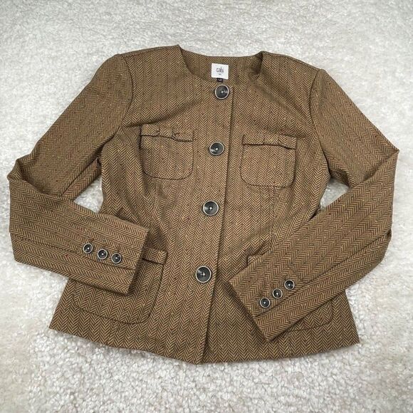 Cabi Penny Herringbone Blazer Jacket Brown - Picture 2 of 11